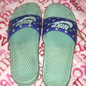 blue nike slides
